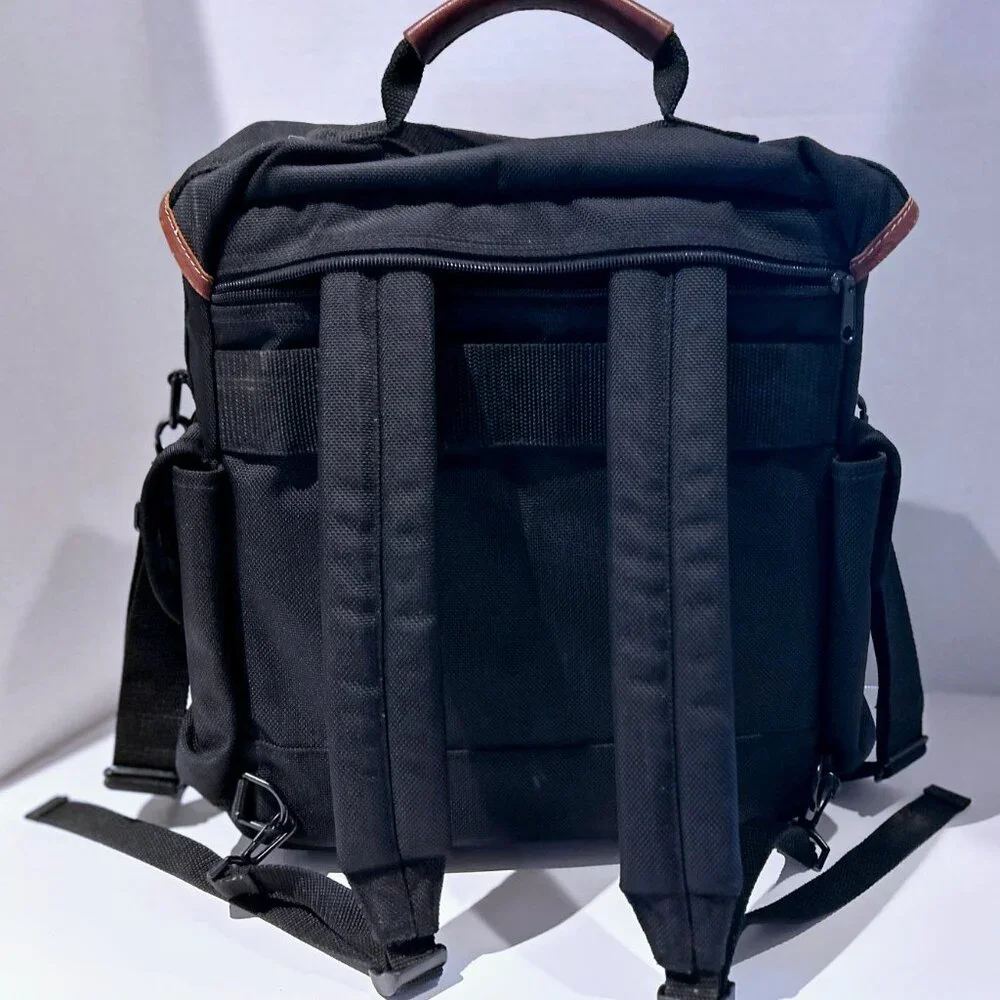 Vintage LL Bean BOB KRIST Camera Bag Backpack Leather & Nylon Expandable Pocket